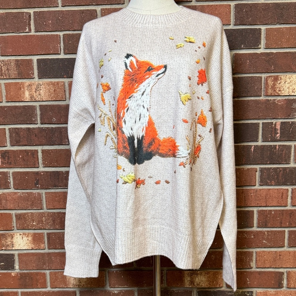 Fox Print Beige Sweater